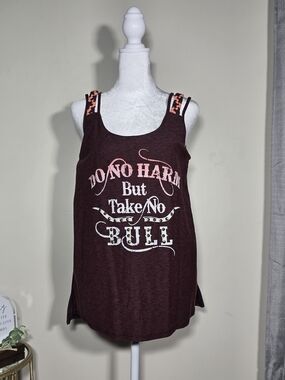 Maurices Maroon Graphic Tank with Leopard Accent Straps